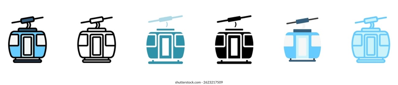 ski-lift multi style, mini illustration icon set. use for modern concept, print, UI, UX kit, web and app development. Vector EPS 10, related to winter, cold season.