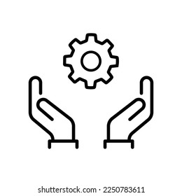 Skill ability icon. Skilled employee. Gear and hand symbol of talents abilities. Leadership capability, competency outline style. Editable stroke Vector illustration design on white background. EPS 10