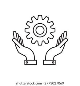 Skill ability icon. Skilled employee. Gear and hand symbol of talents abilities. Leadership capability, competency outline style. Editable stroke Vector illustration design on white background. EPS 10