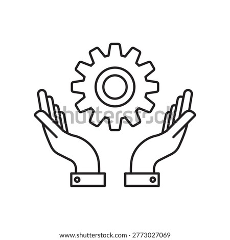 Skill ability icon. Skilled employee. Gear and hand symbol of talents abilities. Leadership capability, competency outline style. Editable stroke Vector illustration design on white background. EPS 10