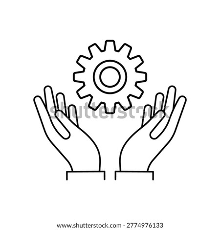 Skill ability icon. Skilled employee. Gear and hand symbol of talents abilities. Leadership capability, competency outline style. Editable stroke Vector illustration design on white background. EPS 10