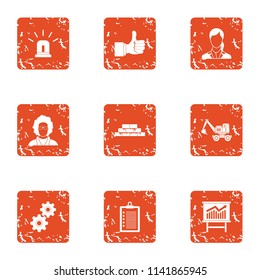 Skill boost icons set. Grunge set of 9 skill boost vector icons for web isolated on white background