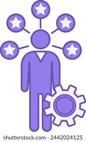 Skill Building Color Icon. Vector Icon of Gear, Man, and Stars Around It. Increasing Skills and Talents. Workshop Concept