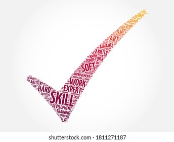 Skill check mark word cloud collage, education concept background