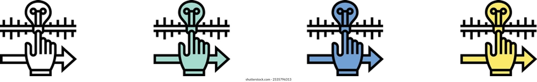 Icono de desarrollo de habilidades. Esquema, diseño de estilo verde, azul y amarillo aislado sobre fondo blanco