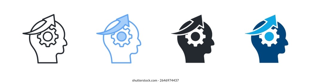 Skill Development Icon Set Multiple Style. Designed In Outline, Blue, Glyph, Dual Tone