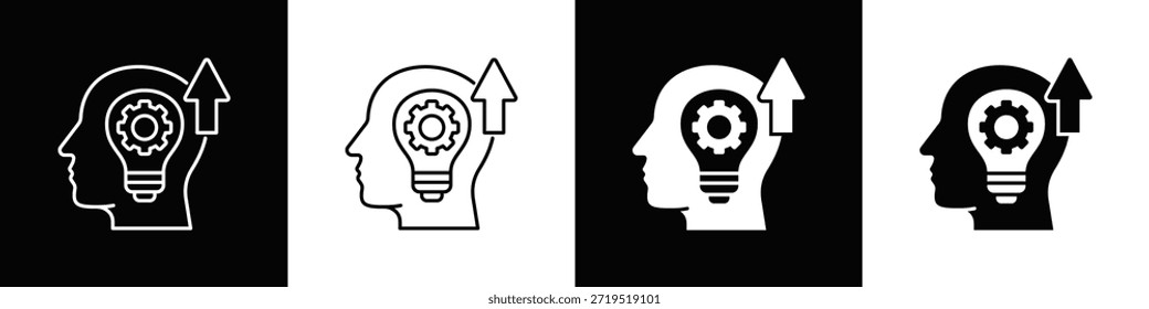 Icono de desarrollo de habilidades con estilo minimalista blanco negro variante