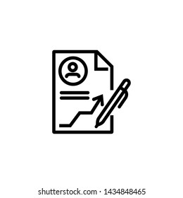Skill development line icon. Personal file or CV with growth graph and pen. Skills concept. Vector illustration can be used for topics like job, career promotion, successful professional