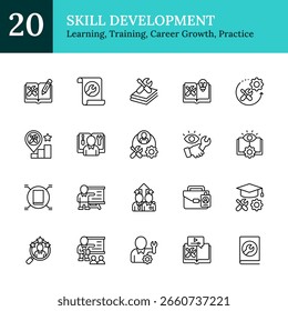 Skill Development Outline Icon Design Vector - representing learning, training, and career growth through practical skills and professional education