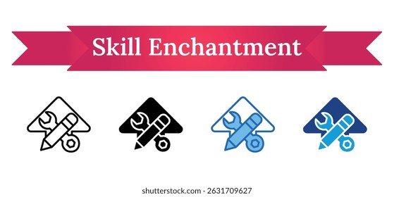 Skill Enchantment - Multi Style Outline, Glyph Silhouette, Blue, Dual Tone Icon - Wrench inside arrow pointing up representing skill enchantment and development