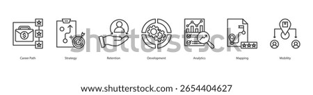 Skill Enhancement Icon Set Career Path, Strategy, Retention, Development, Mobility, Analytics, Mapping