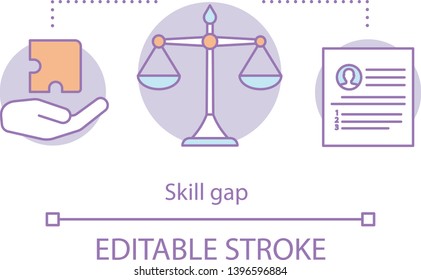 Skill gap concept icon. Cv versus experience idea thin line illustration. Choosing opportunity vector isolated drawing. Decision making employment difficulty, lack of knowledge. Editable stroke