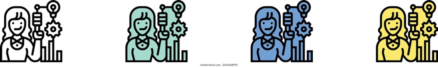 skill icon. Outline, Green, Blue and Yellow Style Design Isolated On White Background