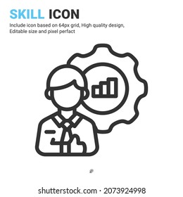 Vector de icono de habilidad con estilo de contorno aislado en fondo blanco. Icono de símbolo de la competencia de la ilustración del vector para los negocios digitales, las finanzas, la industria, la empresa, las aplicaciones y todo el proyecto