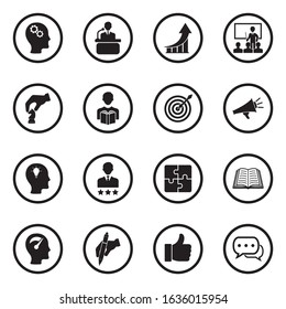 Skill Icons. Black Flat Design In Circle. Vector Illustration.