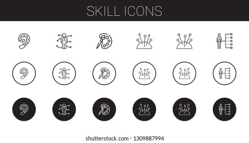 skill icons set. Collection of skill with paint palette, skills, palette, needles. Editable and scalable skill icons.