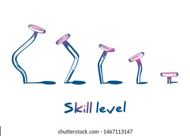 Skill level concept. Training skill. From beginner to skilled expert.Symbol of successful training and persistence.Vector illustration sketch design.