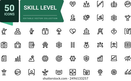 Skill level icon set. Related to expert, success. Minimal outline icons pack. Editable vector line icon set and illustration for web and UI application.