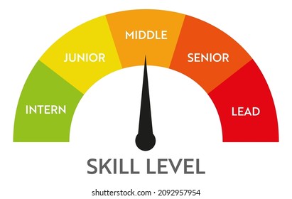 Skill level meter indicator. Business vector chat infographic. Education speedometer