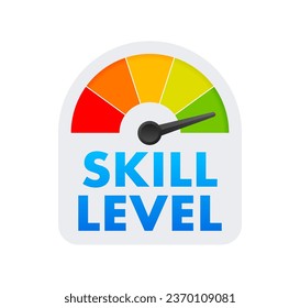 Skill Level Meter, measuring scale. Skill Level speedometer indicator. Vector stock illustration