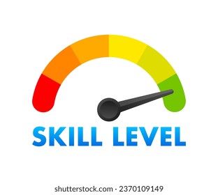 Skill Level Meter, measuring scale. Skill Level speedometer indicator. Vector stock illustration