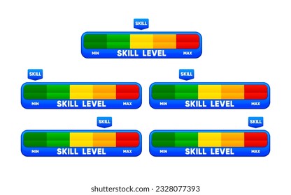 Skill levels growth. Increasing Skills Level. Cartoon style. The concept of professional or educational knowledge. Vector illustration.