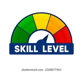 Skill levels growth. Increasing Skills Level. Cartoon style. The concept of professional or educational knowledge. Vector illustration.