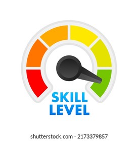 Skill levels growth, meter indicator. Skills enhancement. Vector stock illustration.