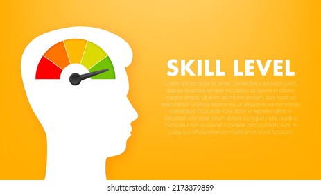 Skill levels growth, meter indicator. Skills enhancement. Vector stock illustration.