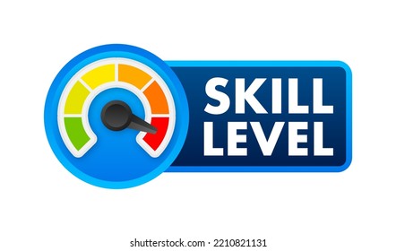 Skill levels growth, meter indicator. Skills enhancement. Vector stock illustration.