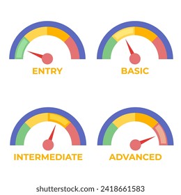 Skill levels meter set. Vector illustration.