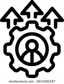 Skill optimization gear arrow line icon for professional development and training
