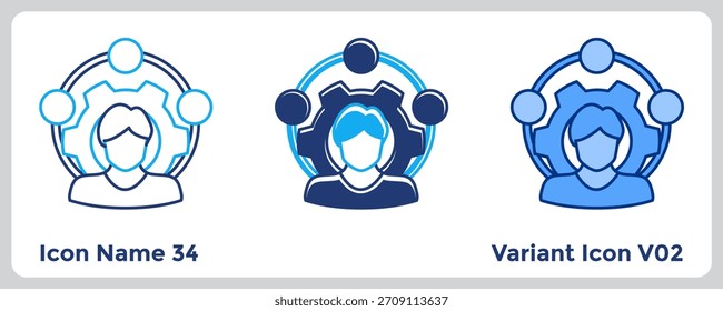 Skill Practice Icon proporciona un entorno virtual seguro para entrenar y dominar tareas físicas complejas. Azul, azul plano, estilo Dualtone.