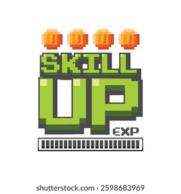 Skill UP !! text with gold coin on white background	
