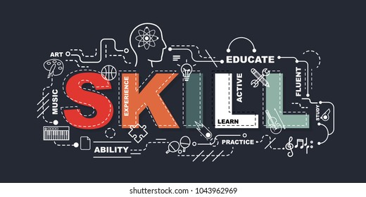 Skill word for education with icons flat design