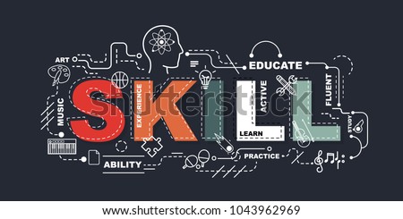 Skill word for education with icons flat design