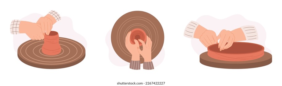 Skilled Artisan Master Potter Skillfully Sculpting Clay Pot On Potter's Wheel Expertly Molding And Shaping The Clay To Form A Stunning Vase Isolated On A White Background. Cartoon Vector Illustration