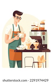 skilled barista is making pour over coffee with great focus and concentration