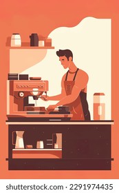 skilled barista is making pour over coffee with great focus and concentration