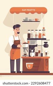 skilled barista is making pour over coffee with great focus and concentration