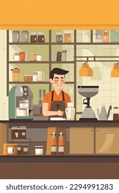 skilled barista is making pour over coffee with great focus and concentration