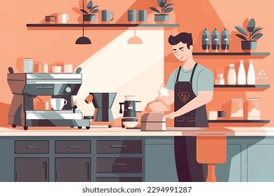 skilled barista is making pour over coffee with great focus and concentration
