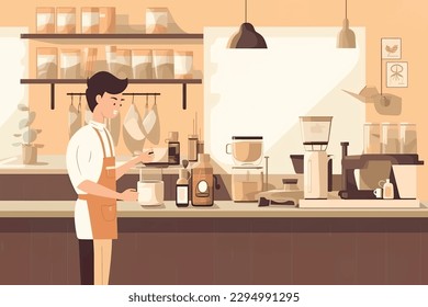 skilled barista is making pour over coffee with great focus and concentration