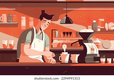 skilled barista is making pour over coffee with great focus and concentration