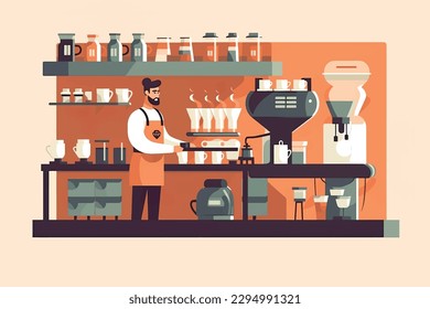 skilled barista is making pour over coffee with great focus and concentration
