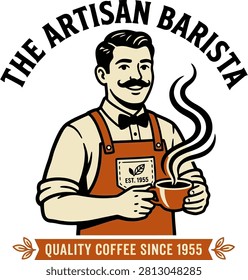 A skilled barista presenting a steaming cup of coffee in a cozy caf