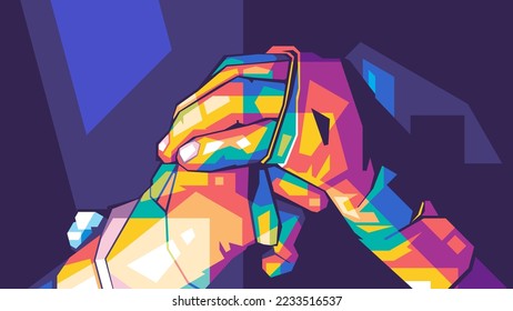 Skilled boxer's hand wpap vector illustration design in colorful style