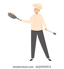 Skilled chef is expertly flipping ingredients in a frying pan, demonstrating culinary expertise and passion for creating flavorful dishes
