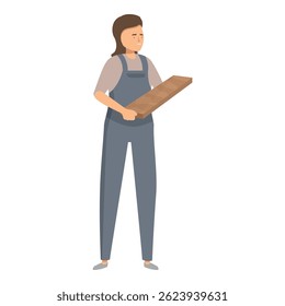 Skilled craftswoman is holding a wooden plank, ready for her next carpentry project