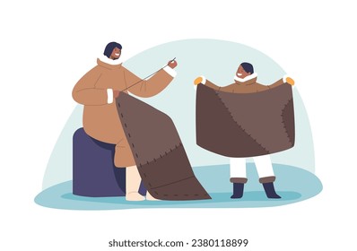 Skilled Eskimo Characters Sew Garments From Animal Hides, Utilizing Needles And Threads To Create Warm Functional Attire